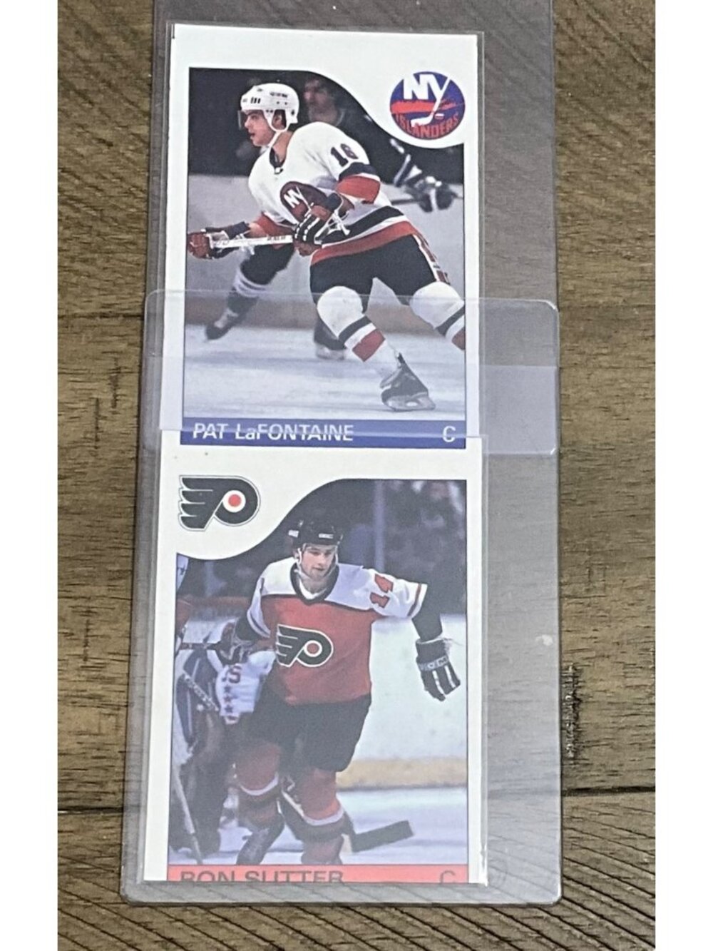 OPC 1985-86 Hockey Cards Matching Pair Miscut Error Pat Lafontaine Ron Sutter